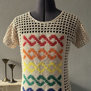 Men&#39;s Crochet PDF Pattern, Twist Multi Stripe Mesh T-Shirt