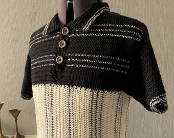 Men's Crochet Pattern, Offset Stripe Polo Shirt