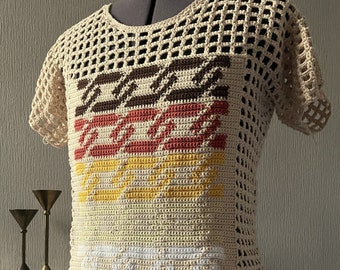 Men's Crochet PDF Pattern, Link Multi Stripe Mesh T-Shirt