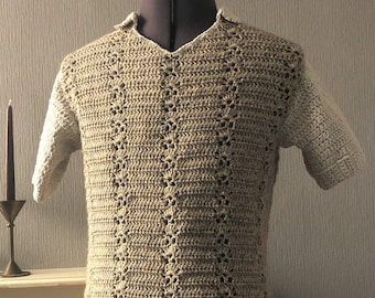 Men's Crochet Pattern, Lace Stripe T Shirt