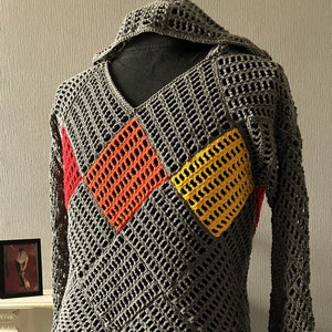 Men's Crochet PDF Pattern, Grid Square Shirt