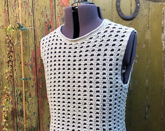 Crochet Pattern, Sleeveless Mesh Tank Top, Double Knit Yarn, Men’s Sizes Sml – 2XL, PDF Download Only