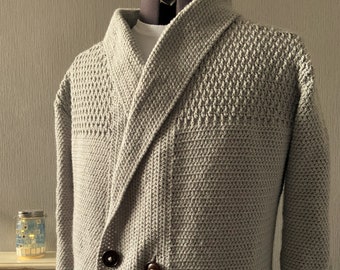 Crochet Pattern, Double Fronted Cardigan, Double Knit Yarn, Men’s Sizes XL – 5XL, PDF Download Only
