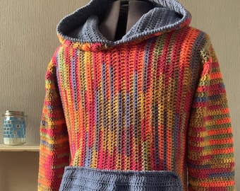 Men's Crochet PDF Pattern, Sideways Hoodie