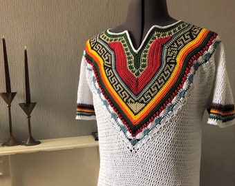 Crochet Pattern, Dashiki Style V Neck T-Shirt