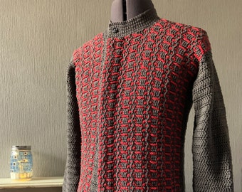 Men's Crochet PDF Pattern, Offset Texture Cardigan, Small - 5XL