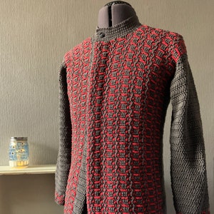 Men's Crochet PDF Pattern, Offset Texture Cardigan, Small - 5XL