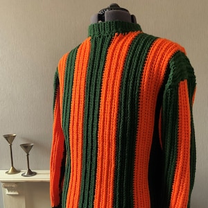 Mens Crochet PDF Pattern, Vertical Stripe Aran Sweater