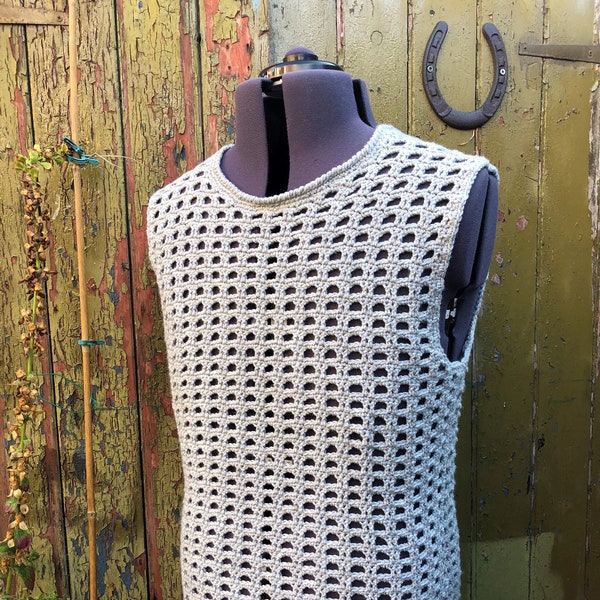 Men's Crochet Pattern, Sleeveless Mesh Top