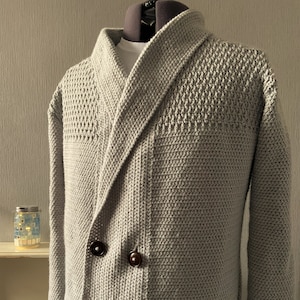 Men's Crochet PDF Pattern, Double Fronted Cardigan