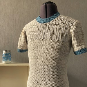 Men's Crochet Pattern, Vertical Stripe Yoke T-Shirt