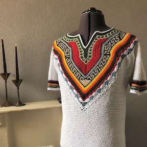 Crochet Pattern, Dashiki Style V Neck T-Shirt