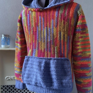 Men’s Crochet Hoodie Pattern PDF, DK Yarn, Sideways Design, Sizes Sml–2XL, PDF Download Only