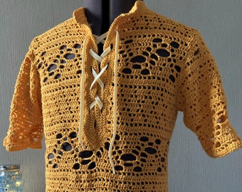 Menswear Crochet Pattern, Diamond and Leaf Tunic