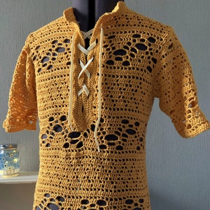 Menswear Crochet Pattern, Diamond and Leaf Tunic