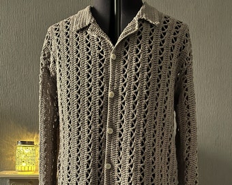 Men's Crochet PDF Pattern, Wide TR2TOG Mesh Stripe Jacket, Med - 2XL