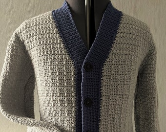 Men's Crochet PDF Pattern, Long Loop Stripe Textured Cardigan