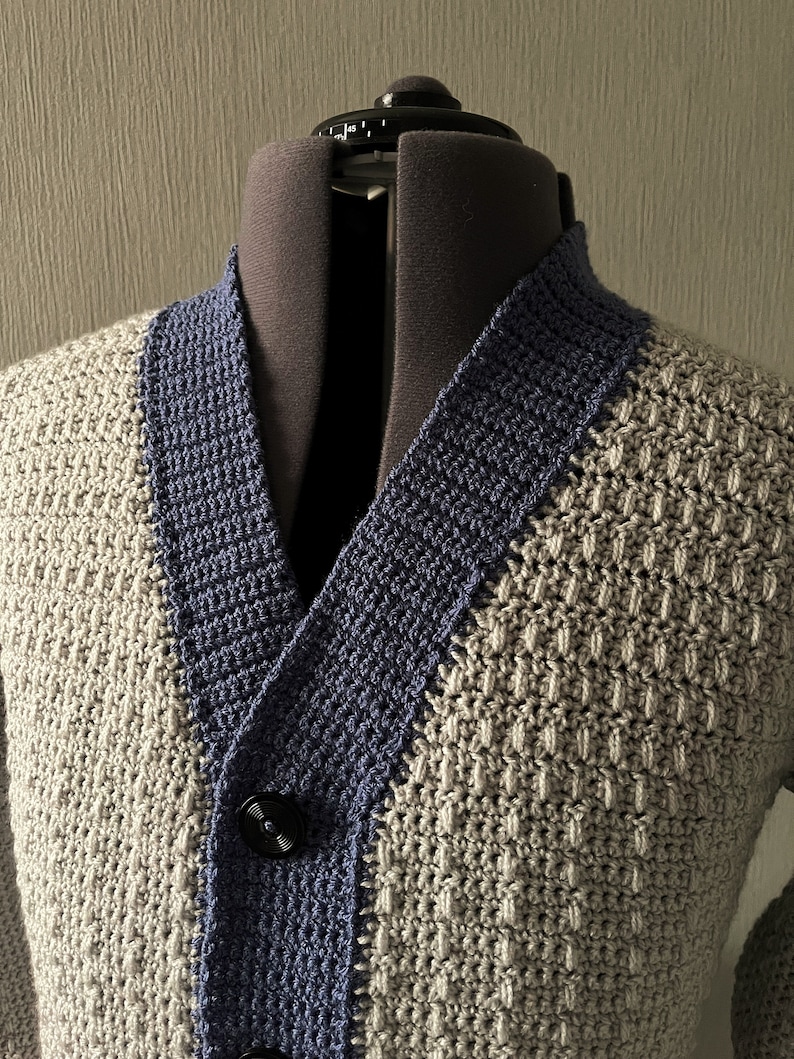 Men's Crochet PDF Pattern, Long Loop Stripe Textured Cardigan image 3