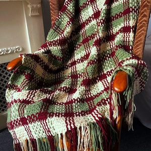 Crochet & Weave Throw Pattern, Offset Double Plaid Design, PDF Download Only