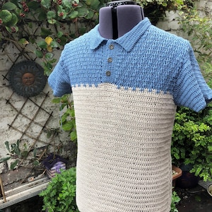 Men's Crochet Pattern, Textured Polo Shirt