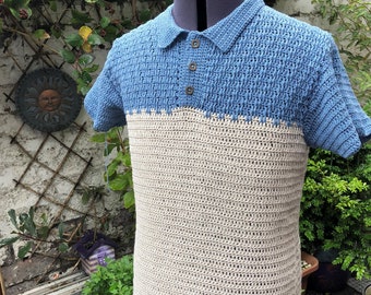 Men's Crochet Pattern, Textured Polo Shirt