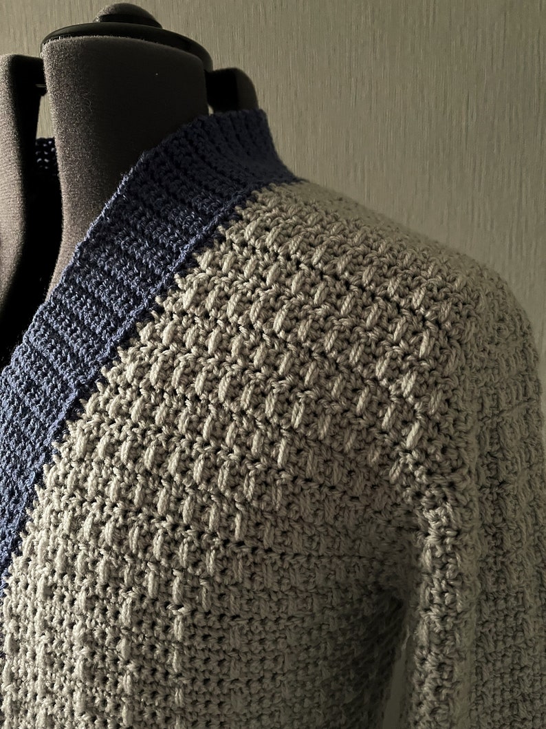 Men's Crochet PDF Pattern, Long Loop Stripe Textured Cardigan image 4