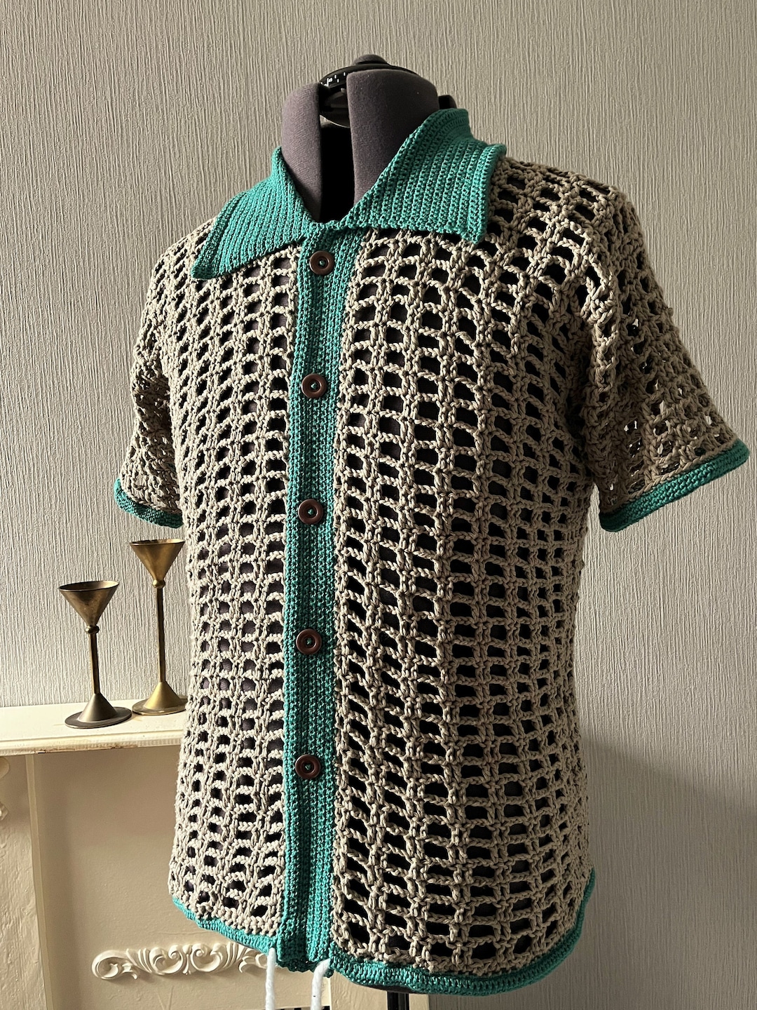 Men's Crochet PDF Pattern, Two Yarn Mesh Shirt, Small – 5XL