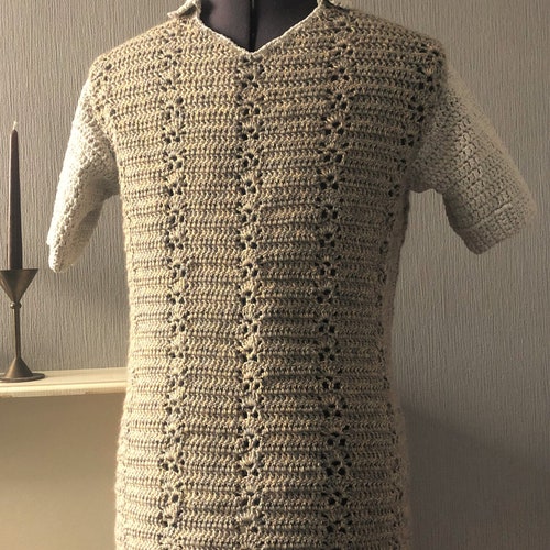 Men's Crochet Pattern Vertical Strip Round Neck T-shirt - Etsy