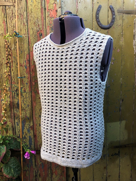 Men's Crochet Pattern, Sleeveless Mesh Top 