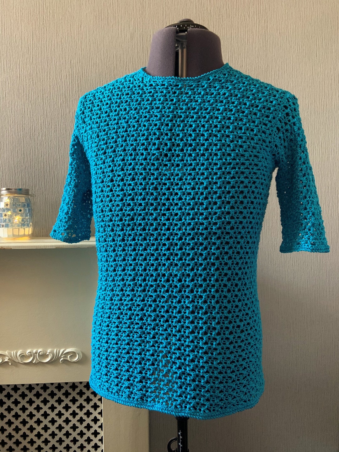Men's Crochet Pattern Textured Mesh T-shirt - Etsy