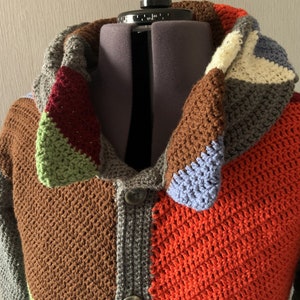 Men's Crochet PDF Pattern, Patchwork Hooded Cardigan image 6