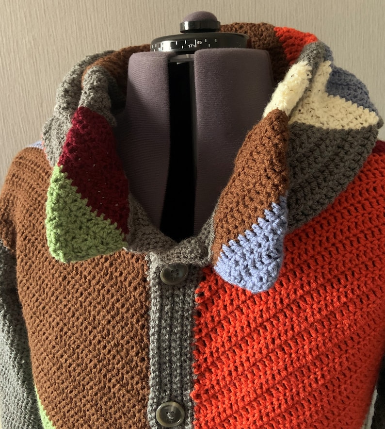 Men's Crochet PDF Pattern, Patchwork Hooded Cardigan image 6