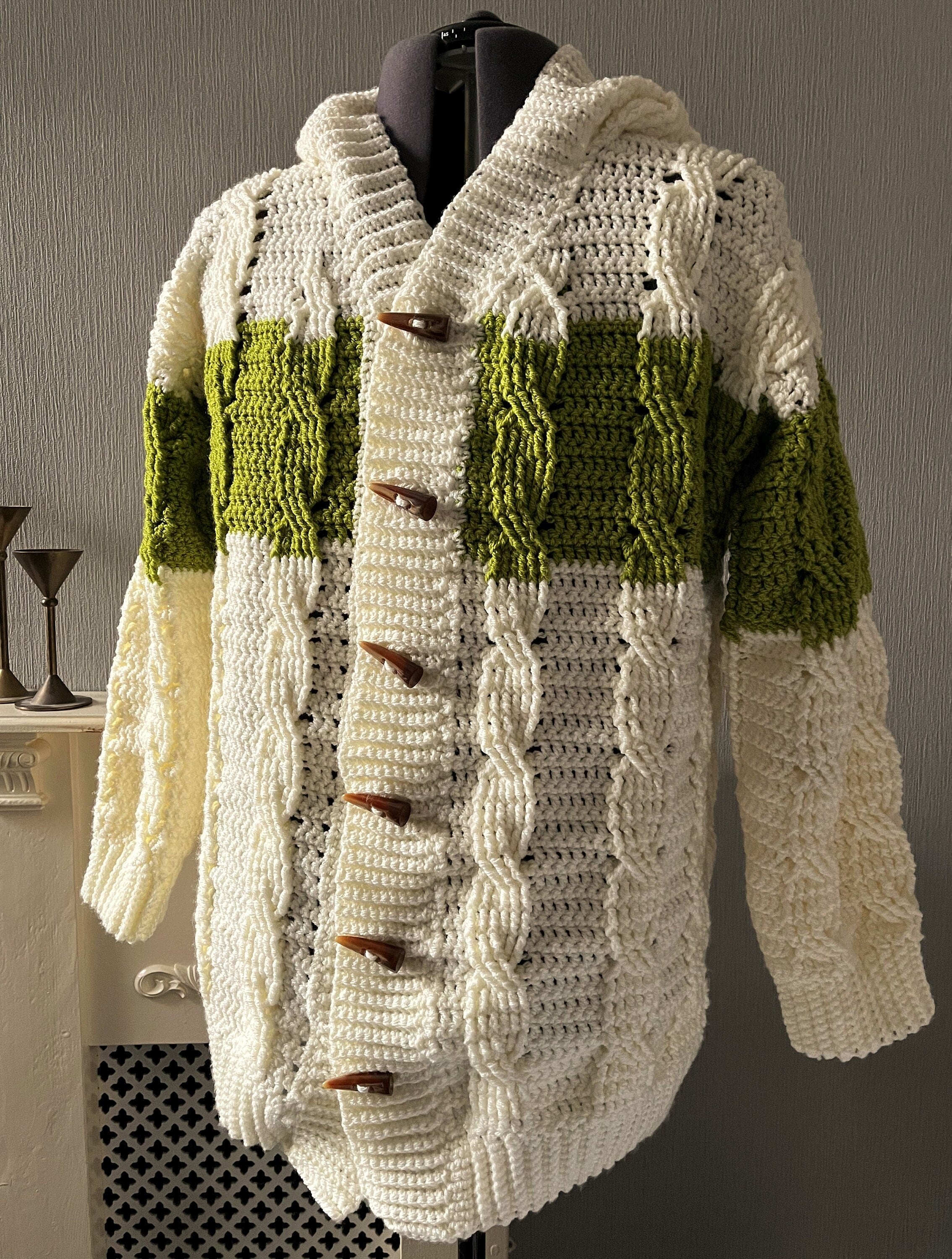 Men's PDF Crochet Pattern, Crochet Cable Hooded Aran