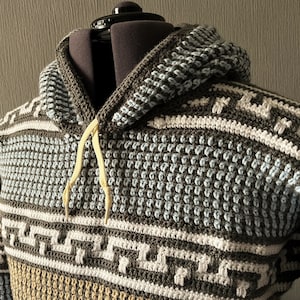 Menswear Crochet PDF Pattern, Keystone and Linen Stitch Hoodie image 6