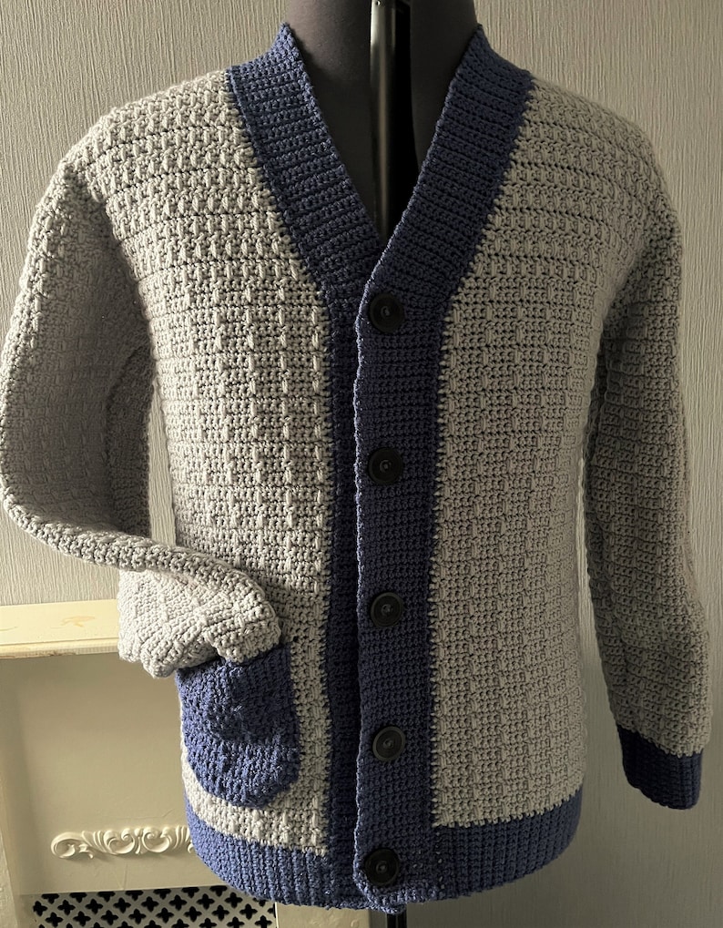 Men's Crochet PDF Pattern, Long Loop Stripe Textured Cardigan image 1