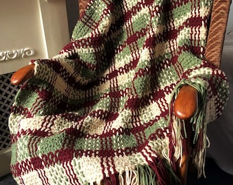 Crochet & Weave Pattern Offset Double Plaid Throw
