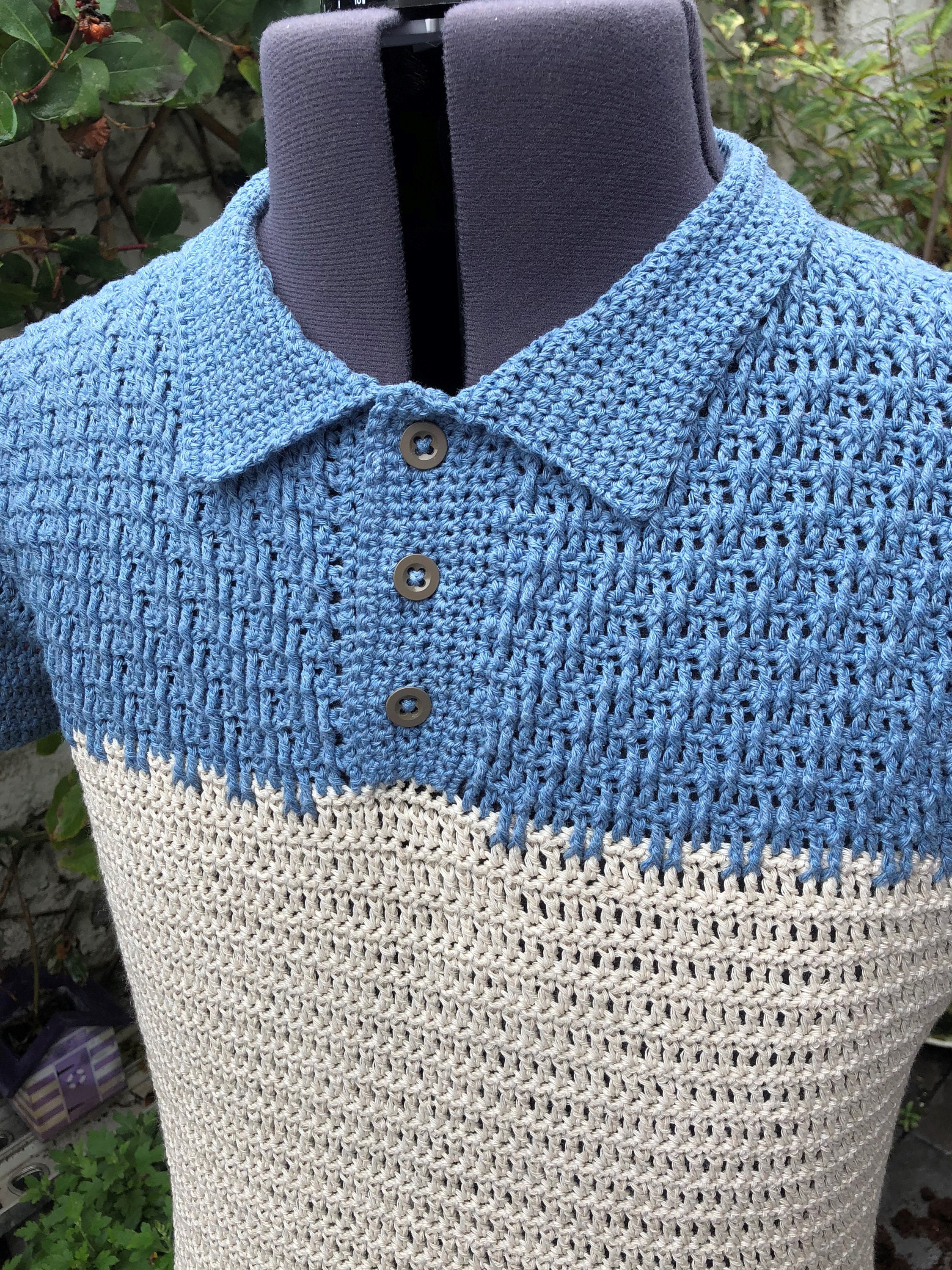Men's Crochet Pattern Textured Polo Shirt - Etsy