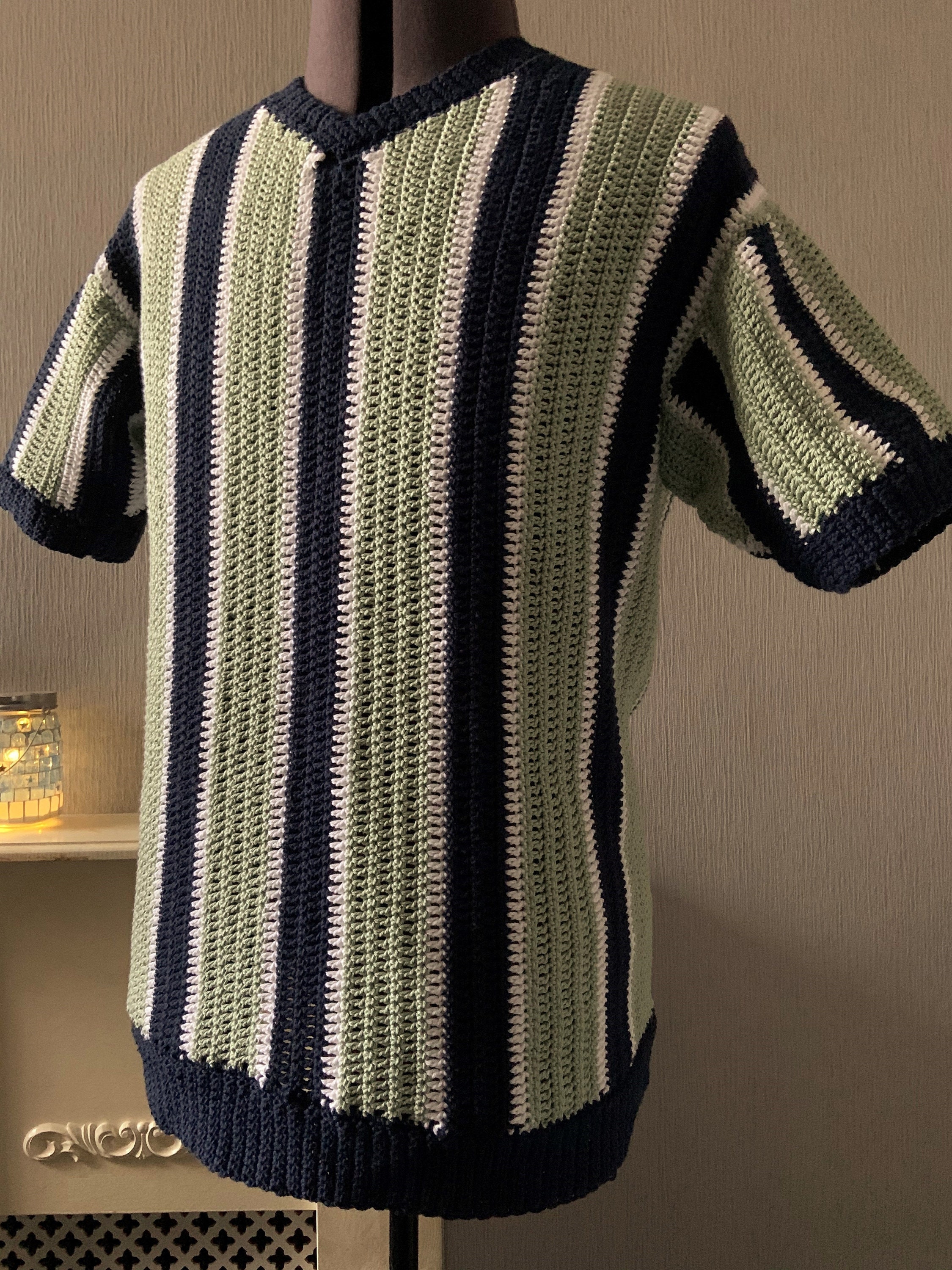 Men's Crochet Pattern, Vertical Stripe V Neck Shirt - Etsy