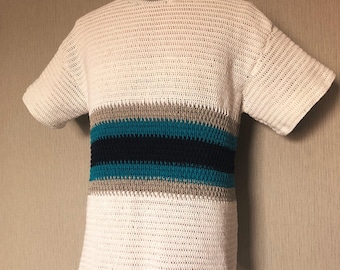 Men's Crochet Pattern, Textered Stripe T-Shirt