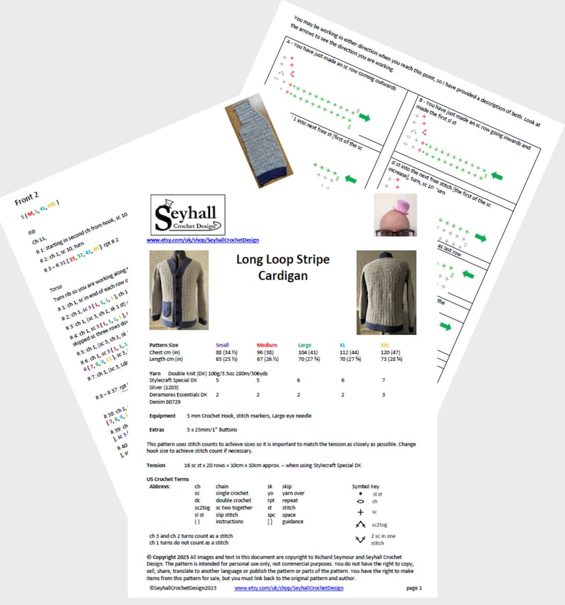 Men's Crochet PDF Pattern, Long Loop Stripe Textured Cardigan image 8