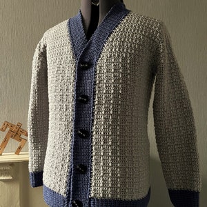 Men's Crochet PDF Pattern, Long Loop Stripe Textured Cardigan image 2