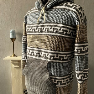 Menswear Crochet PDF Pattern, Keystone and Linen Stitch Hoodie image 2