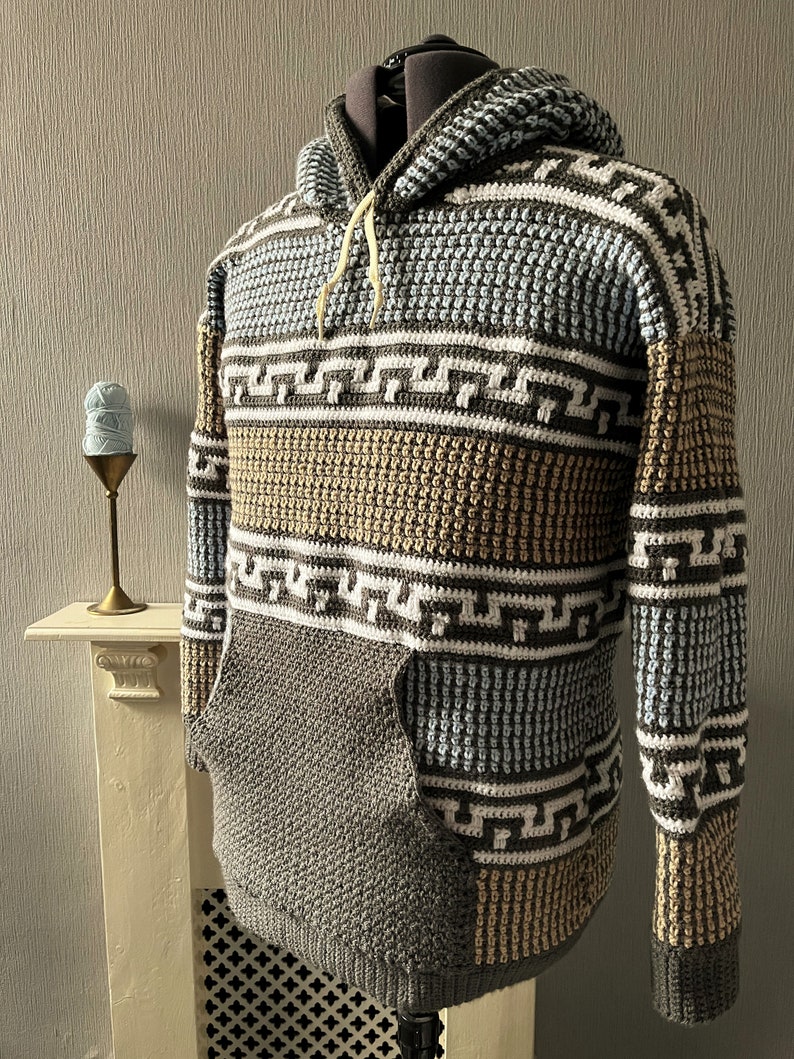 Menswear Crochet PDF Pattern, Keystone and Linen Stitch Hoodie image 2