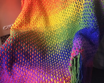 Crochet & Weave Pattern Rainbow Fade Throw