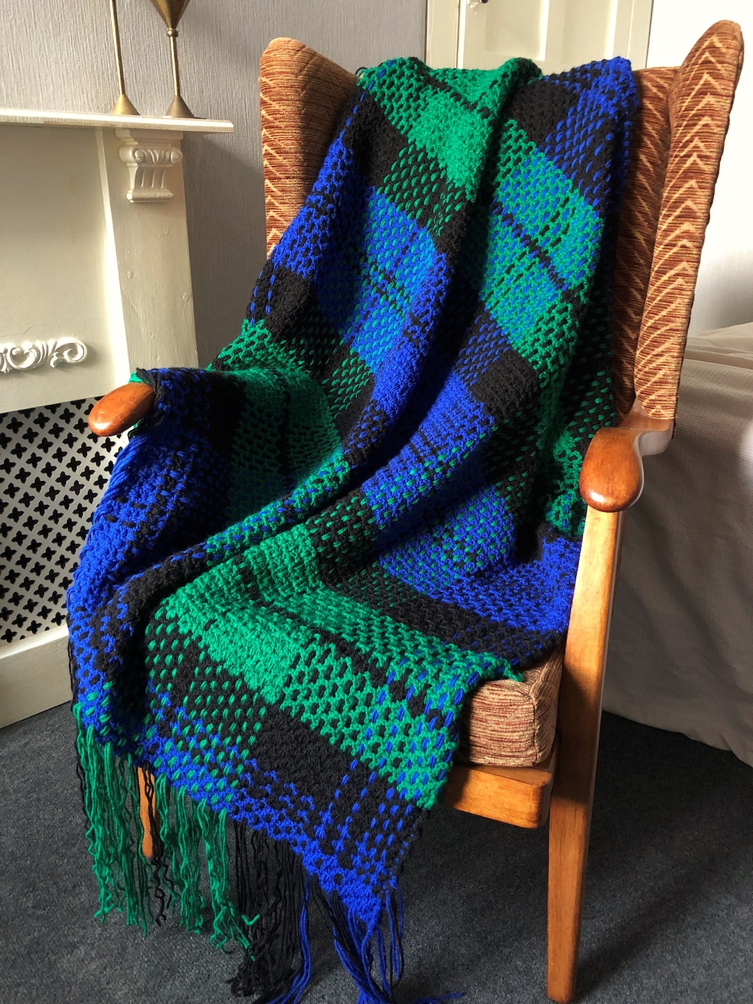 Crochet & Weave Pattern, Black Watch Tartan Throw