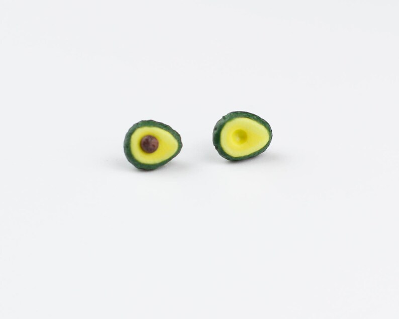 Avocado stud earrings sterling silver miniature food jewelry polymer clay charm friend gift for woman vegan jewelry