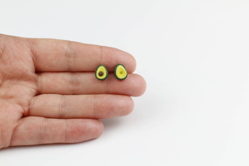 Avocado stud earrings sterling silver miniature food jewelry polymer clay charm friend gift for woman vegan jewelry