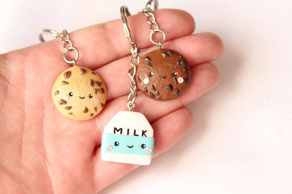 Bff Cookie And Milk Keychain S More 3 Friends Keychain Set Etsy