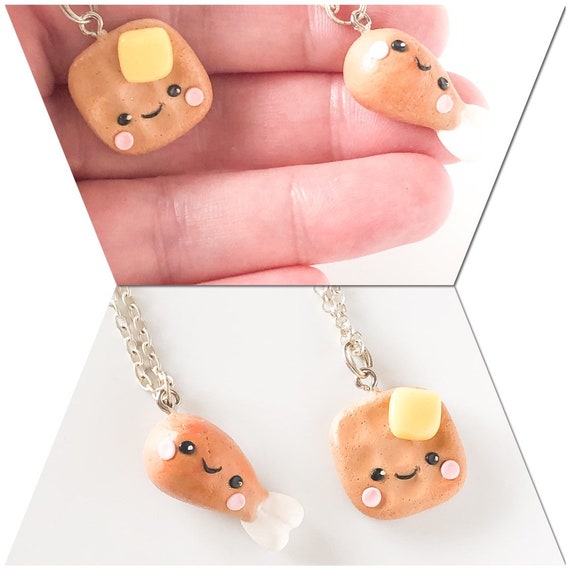 Kawai Necklace For Two Bff Necklace Chees Chicken Silver Etsy