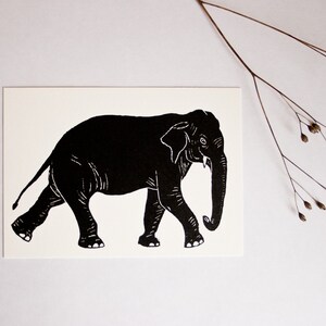 Postcard Elephant, animal illustration black white image 2